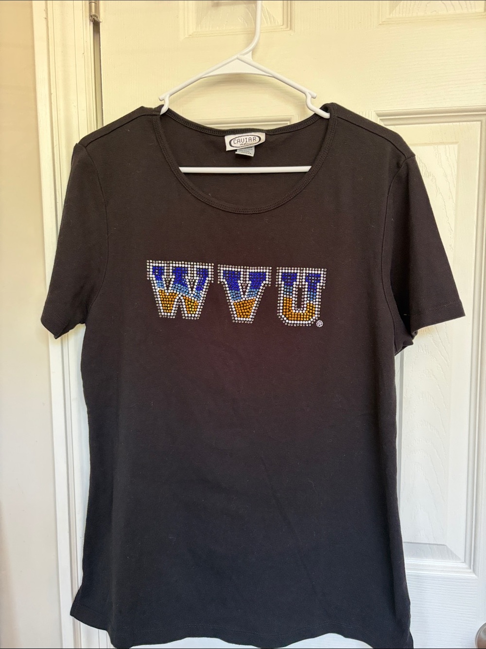 Black WVU Rhinestone Short Sleeve Tee by Cuffed